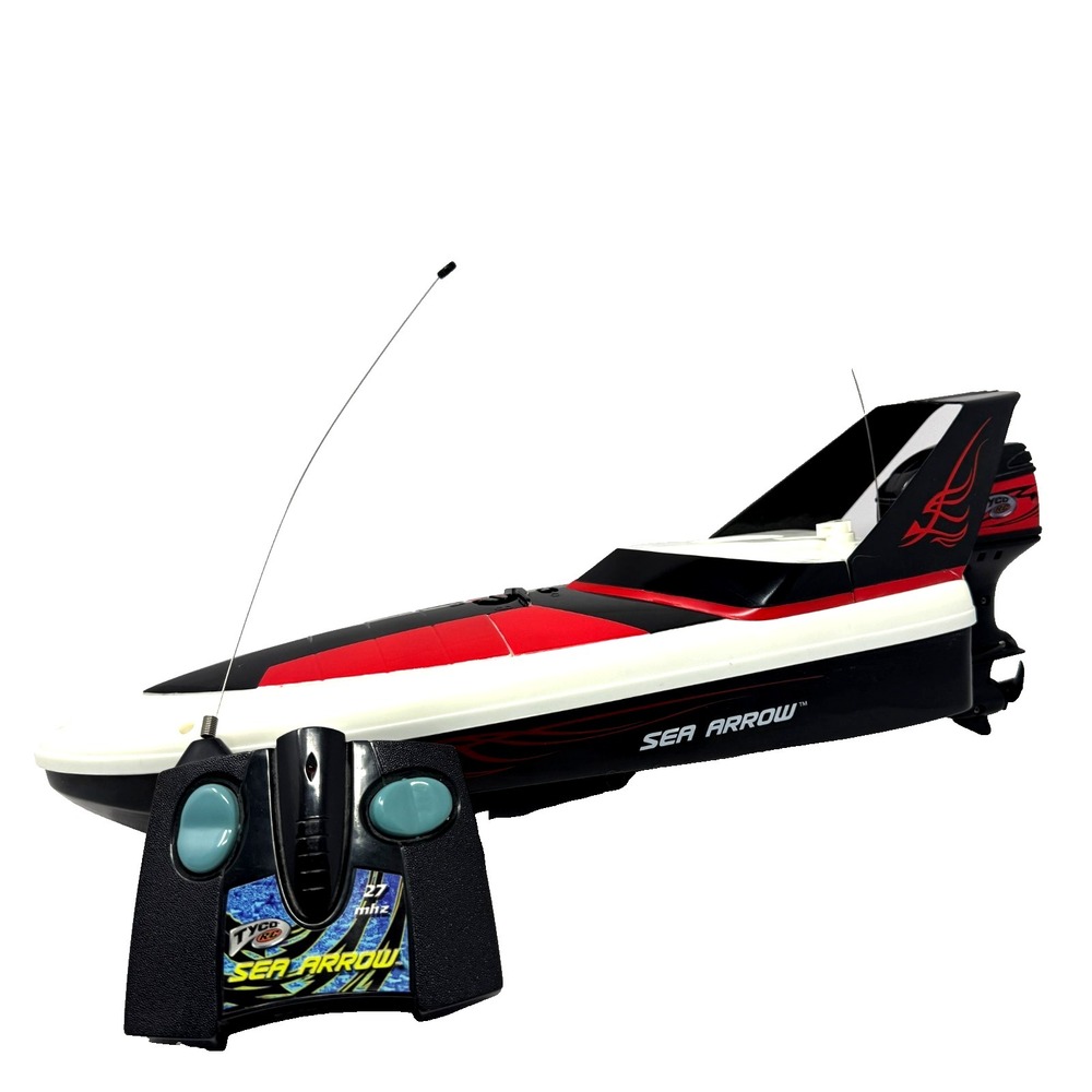 Vintage Mattel Tyco Red RC Sea Arrow Speed Boat 27MHz Radio Control w/ Remote